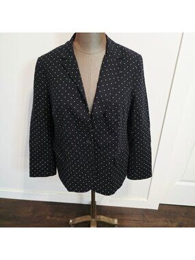 Liz Claiborne Work Preppy Classic Career Black White Polka Dot Blazer Jacket XL